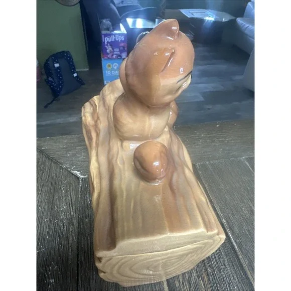 Vintage MCM Brush McCoy Squirrel & Nut On A Log Cookie Jar Mid Century - Picture 6 of 12